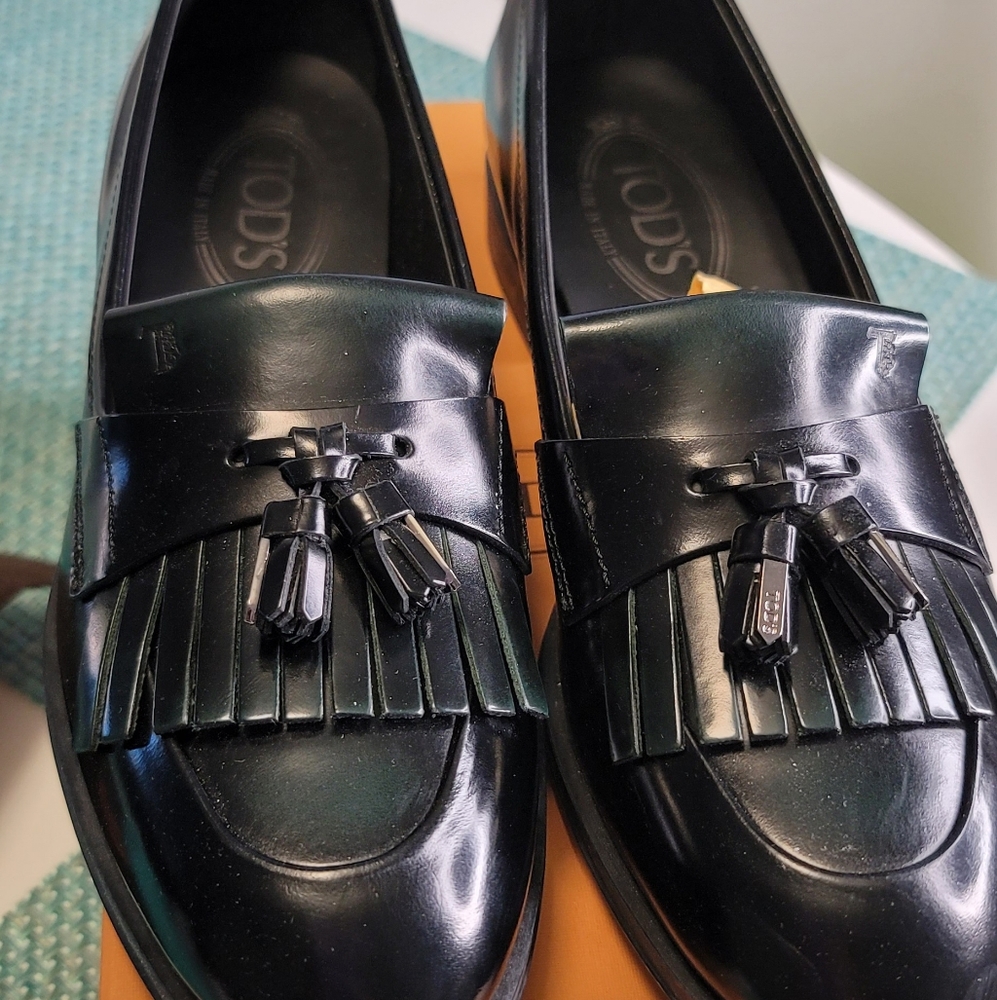 TOD'S WOMENS MOCASSINO GOMMA OE FRANGIA NAP MET NERO BOTTIGLIA SIZE 38